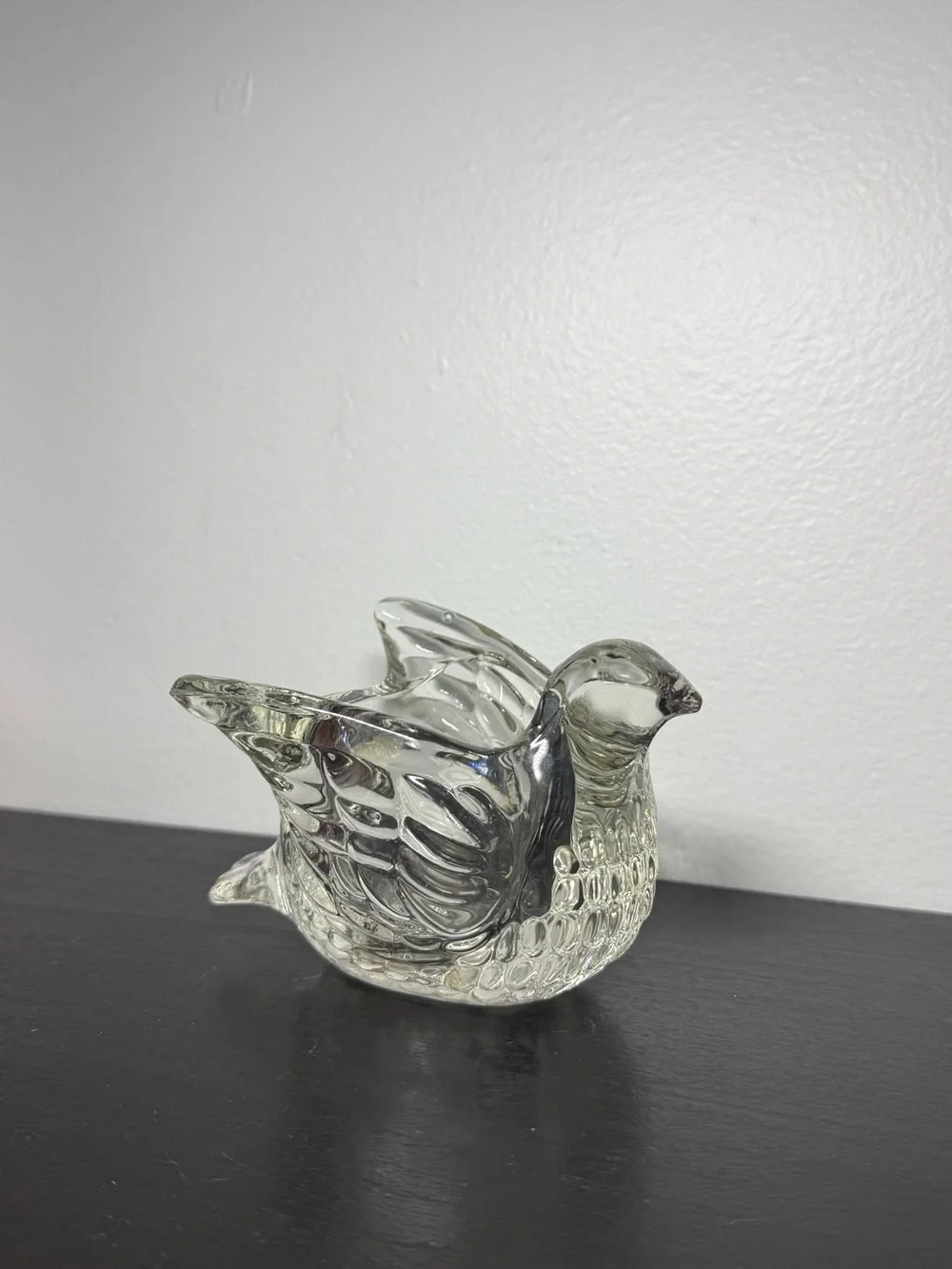 Vintage 1970 Avon “Dove In Flight” Clear Candle Holder
